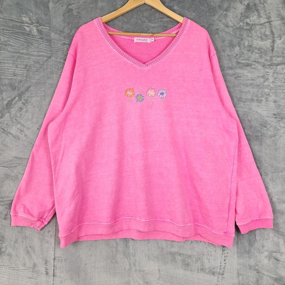 Fresh Produce Sweatshirt 2X Pink Fleece Floral Embroidered Grandma Pullover Top - Picture 1 of 8